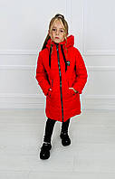 Зимове пальто-куртка на дівчинку модель 8, червона 128