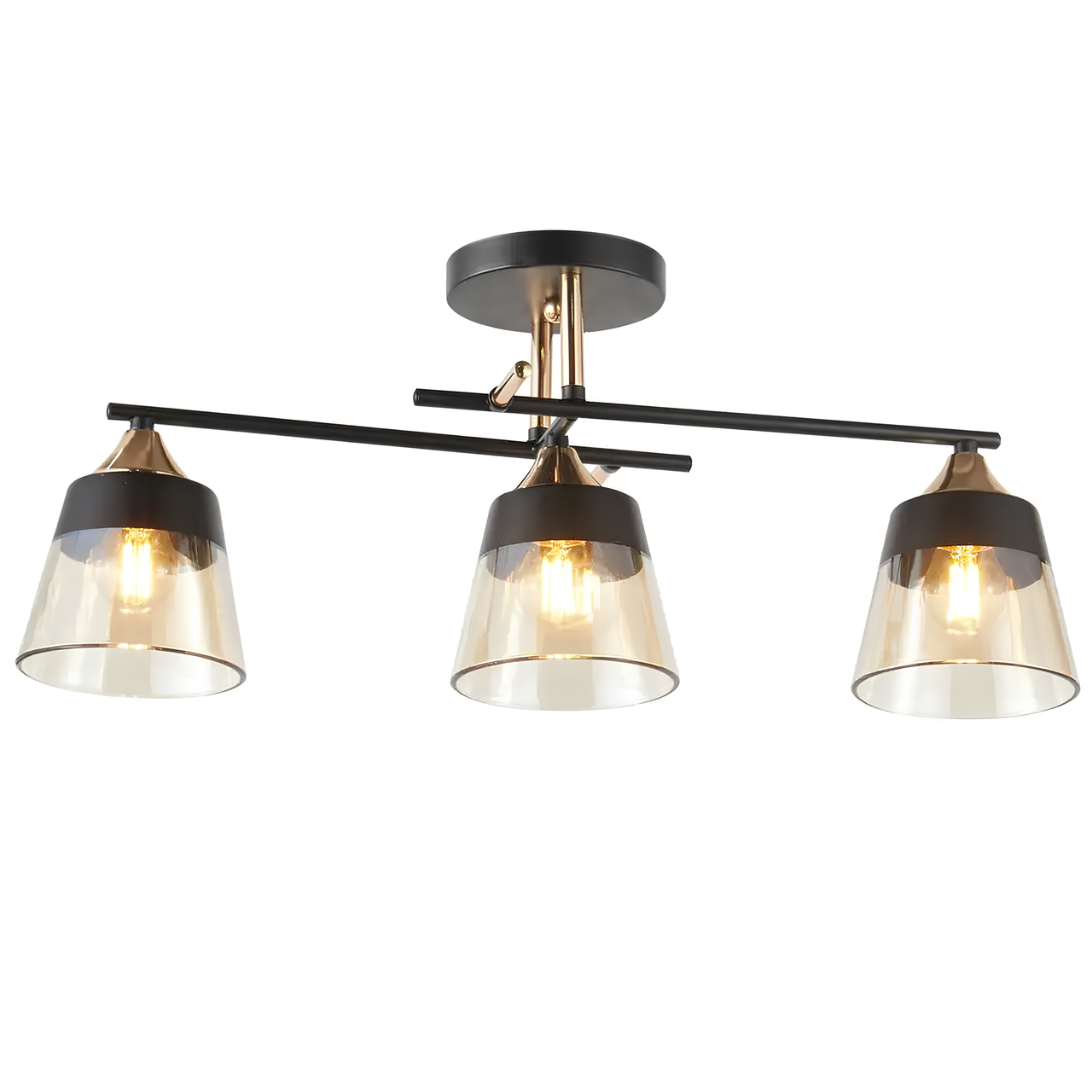 Стельова люстра з трьома плафонами під лампу Е27 в чорно-золотистому кольорі Interees 6312-3