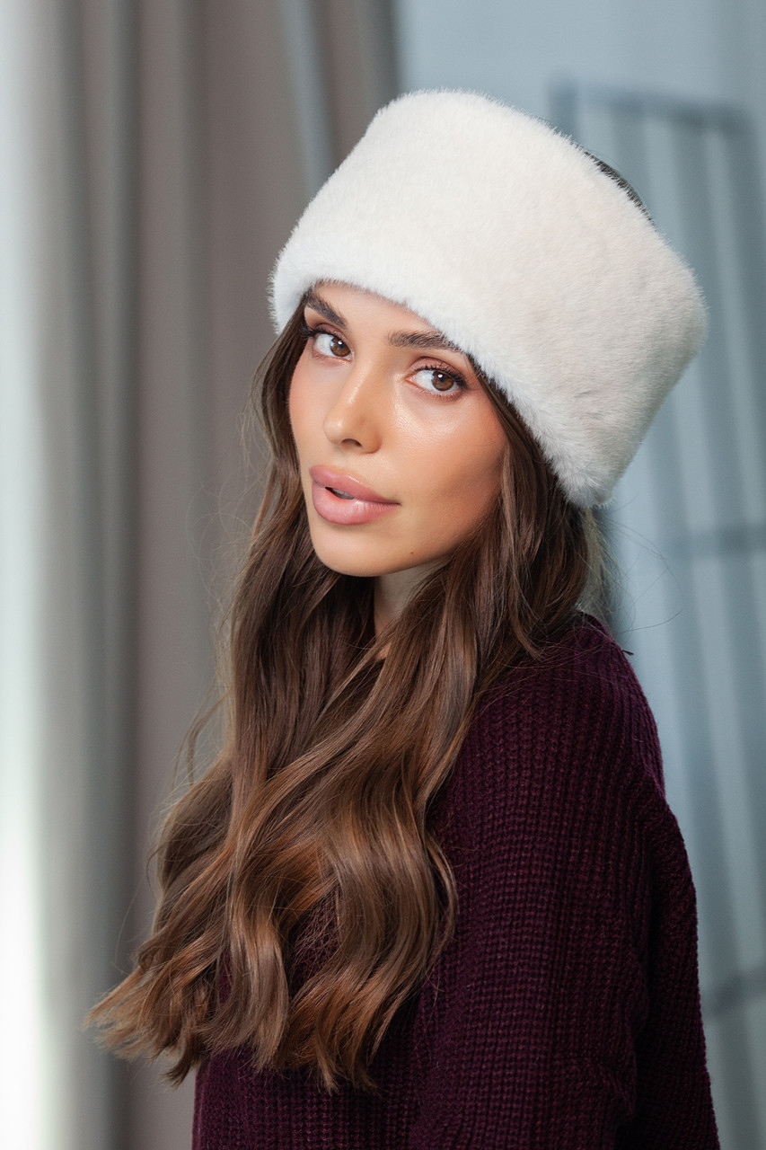 Жіноча пов'язка з екохутра "Норка", колір молочний