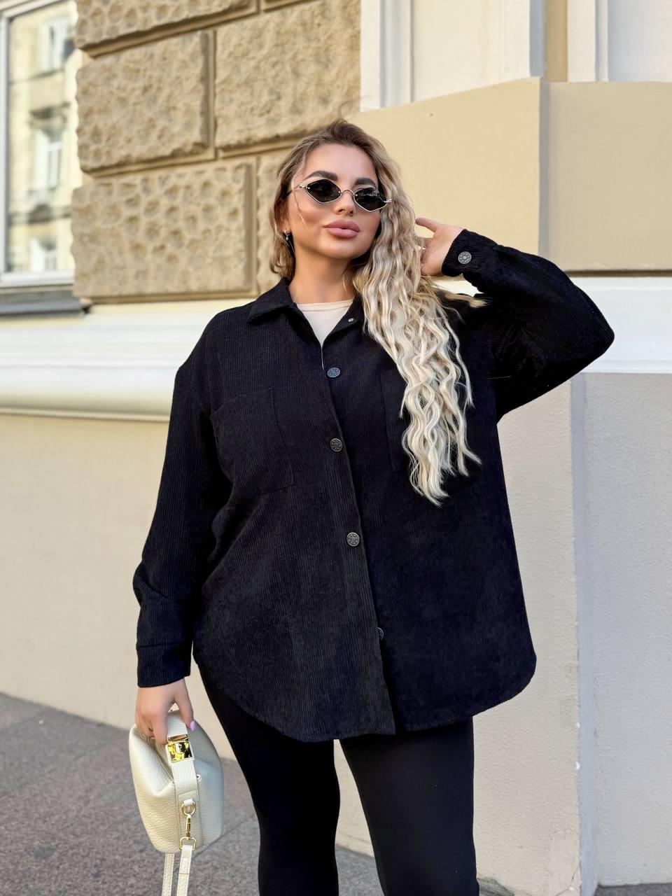 Жіноча вельветова тепла сорочка великого розміру оверсайз plussize 48-62 на ґудзиках, фото 1