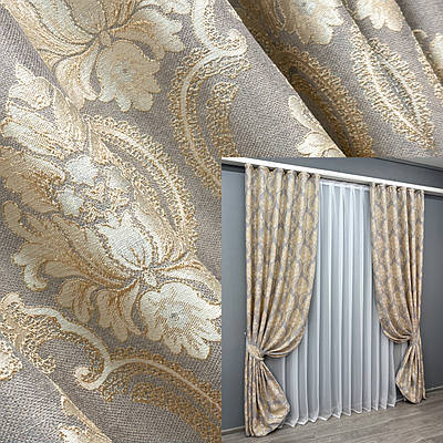 Шторна тканина, льон, колекція "Корона Марія". Висота 2.8 м. Колір темно-сірий з золотистим. Код 1265ш