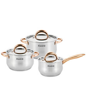 Набір з 2-х каструль 2.6, 3.6 + Ківш 1.9 л. з нержавіючої сталі та топовим капсульним багатошаровим дном