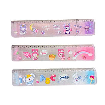 Лінійка 20 см пластик Друзі Куромі Kuromi, з глітером, асорті 3000-48