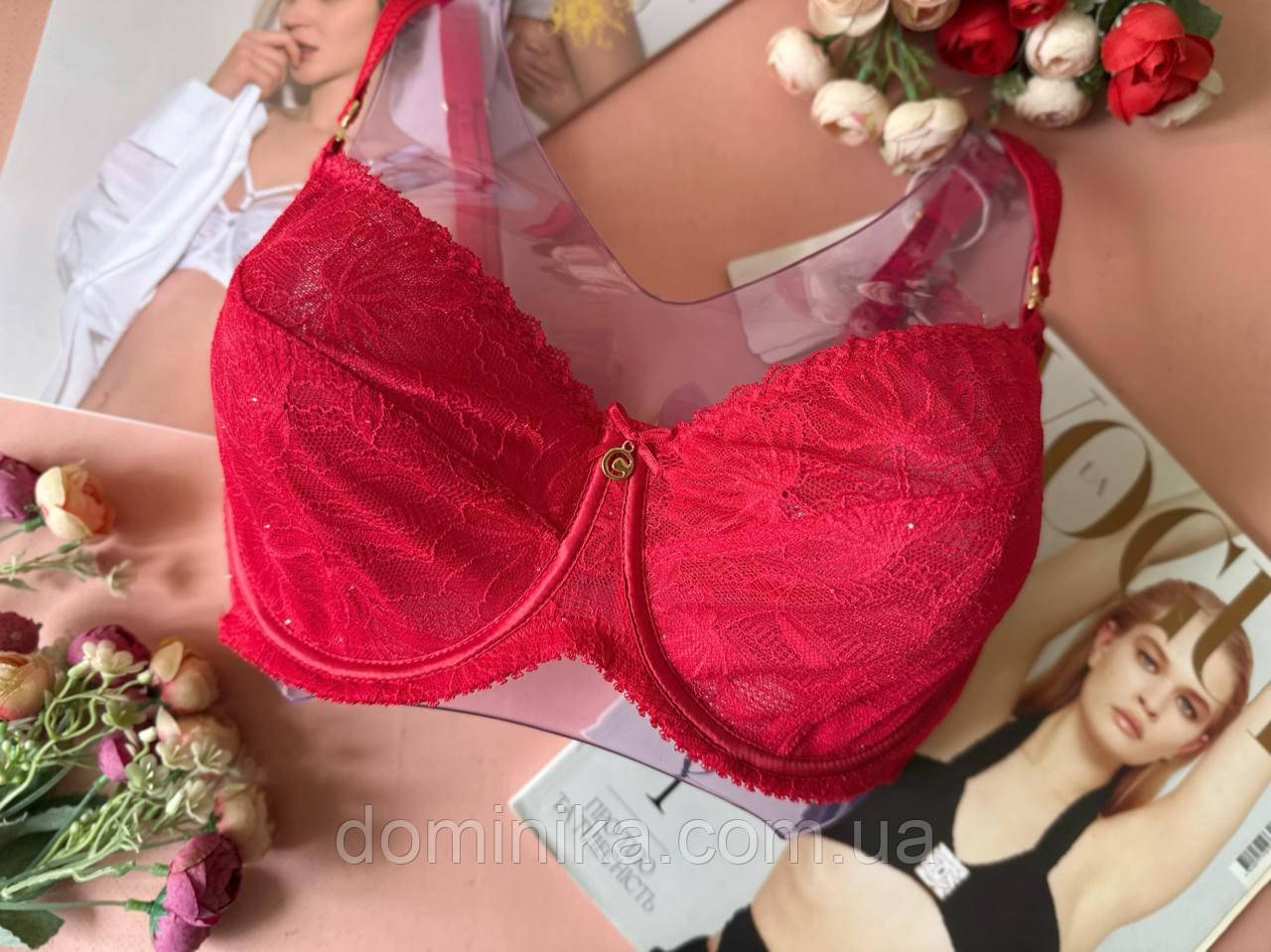 М’який бюстгальтер без поролону з ніжного мережива червоний