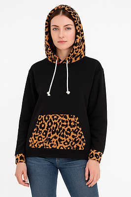 Худі жіноче чорне з леопардовим принтом