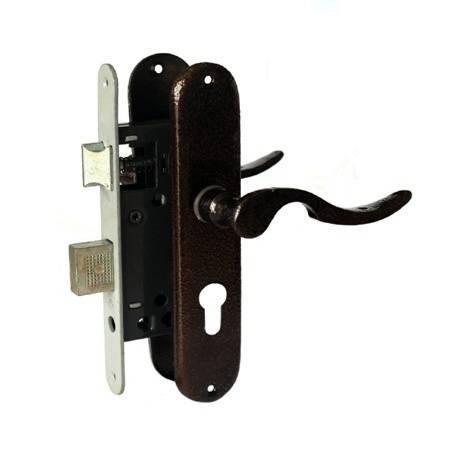 Замок врізнийТандем 5-АМ правий,коричн,з циліндр, ручка ізогн, фото 1