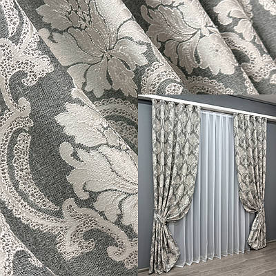 Комплект штор (2шт. 1,5х2,7м.) Льон, колекція "Корона Марія". Колір графітовий з світло-бежевим. Код 1266ш 33-0097