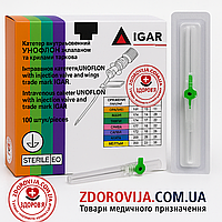 Катетер внутрішньовенний IGAR Унофлон з ін'єкційним портом та крильцями 18G