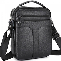 Чоловіча шкіряна сумка-месенджер 21х25х6, барсетка через плече Tiding Bag A25-3278A Чорна