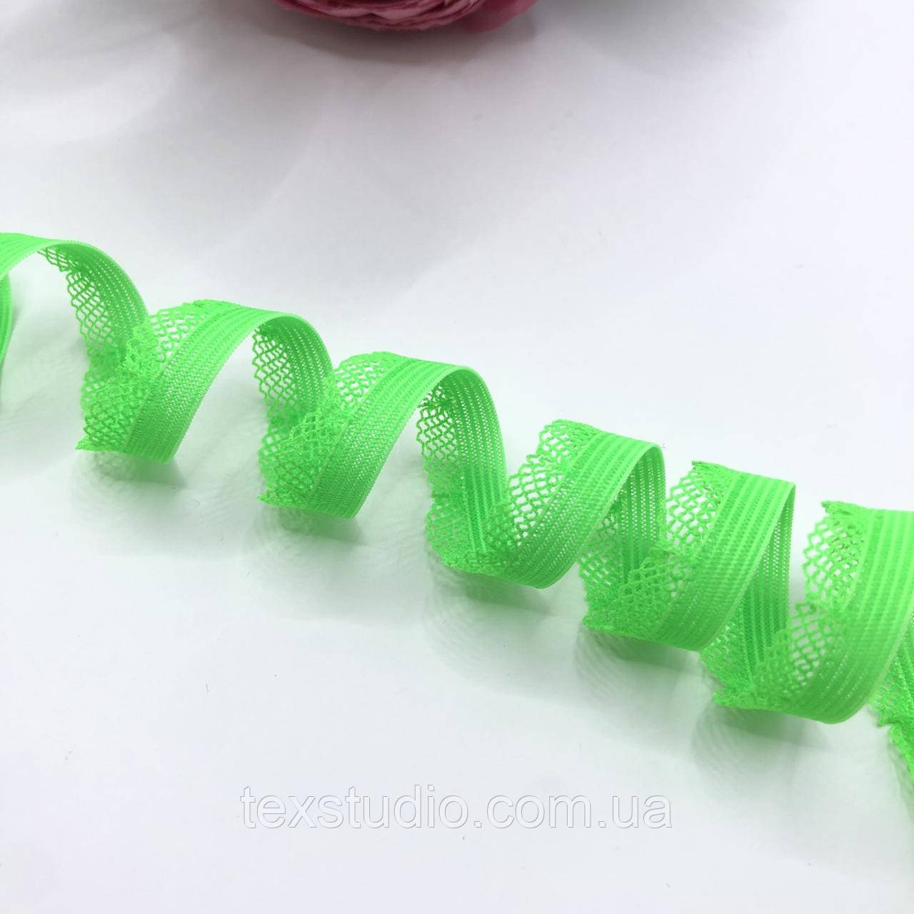 Обробка м'яка неон салатова  з рюшами 7 мм., фото 1
