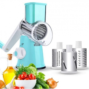 Овочерізка ручна мультислайсер Tabletop Drum Grater DL78 Терка для овочів і фруктів 3 насадки Блакитна