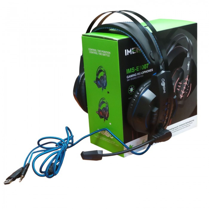 Ігрові дротові навушники IMENSO IMS-E1007 RGB USB+3.5 Сині, фото 1