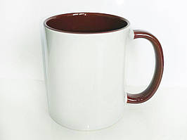 Чашка для сублімації кольорова всередині та ручка 330 мл (коричнева)