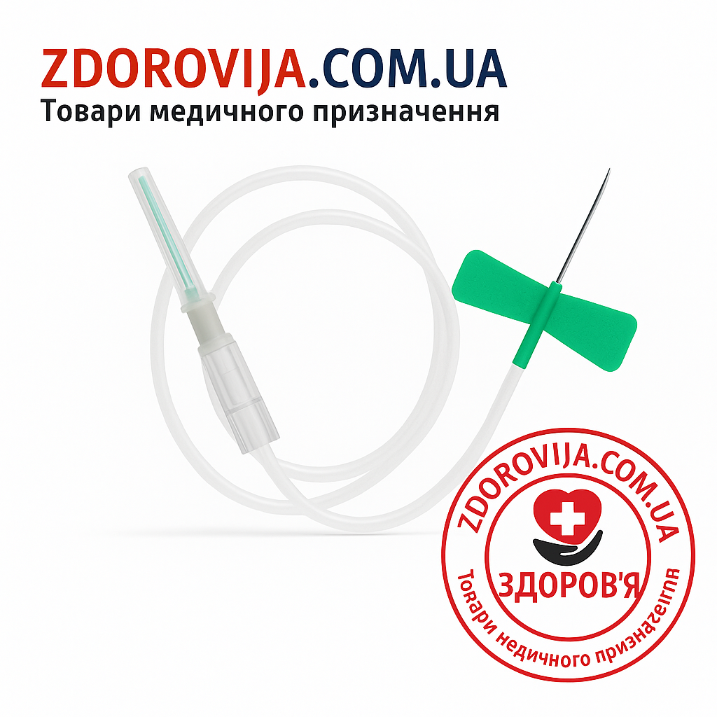 Голка-метелик 21G з адаптером Луер, зелена, CD RICH (упаковка 50 шт)