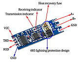 Конвертер інтерфейсу RS-485 UART TTL з грозозахистом і автоконтролем потоку RS485, фото 2
