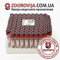 Пробірка вакуумна  9 мл з активатором згортання червона кришка 16х100 мм (100 шт/уп)