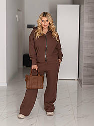Костюм ЖІНОЧИЙ прогулянковий із ВАФЕЛЬНОГО ТРИКОТАЖУ з мікроначосом  р.40-62 ШОКОЛАД TEVI 5309