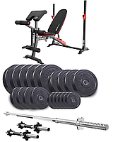 Набір Elitum Titan 109кг з лавою HS-1095, штангою та гантелями