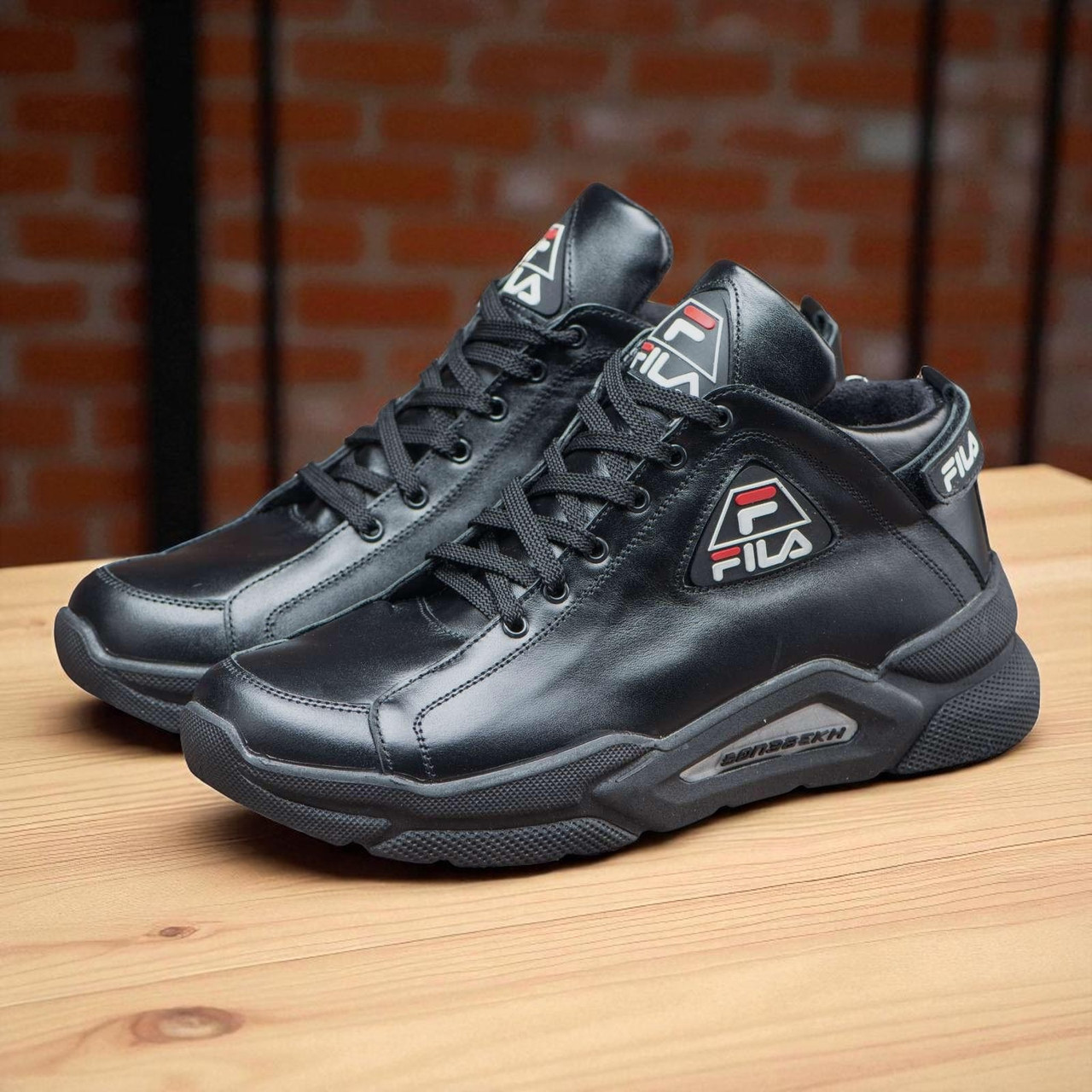 Зимові чоловічі шкіряні черевики, кросівки чорні утеплені з натуральної шкіри на хутрі на зиму для чоловіків, розмір 40-45, фото 1