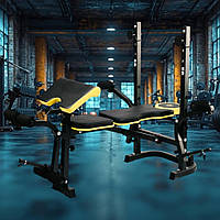 Лава для жиму Besport WB-004 універсальна багатофункціональна з кутом нахилу стійки для штанги брусами партою Скотта