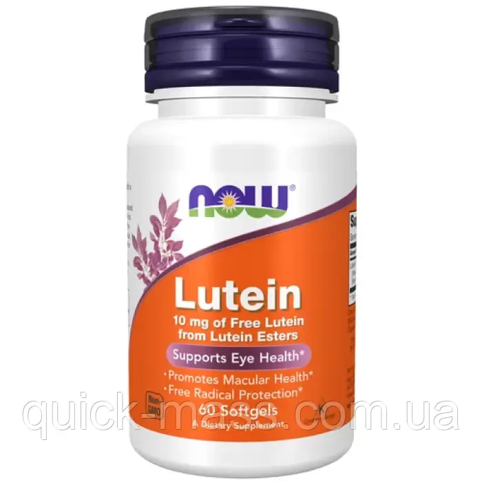Лютеїн для зору NOW Foods Lutein 10 мг 60 softgels, фото 1