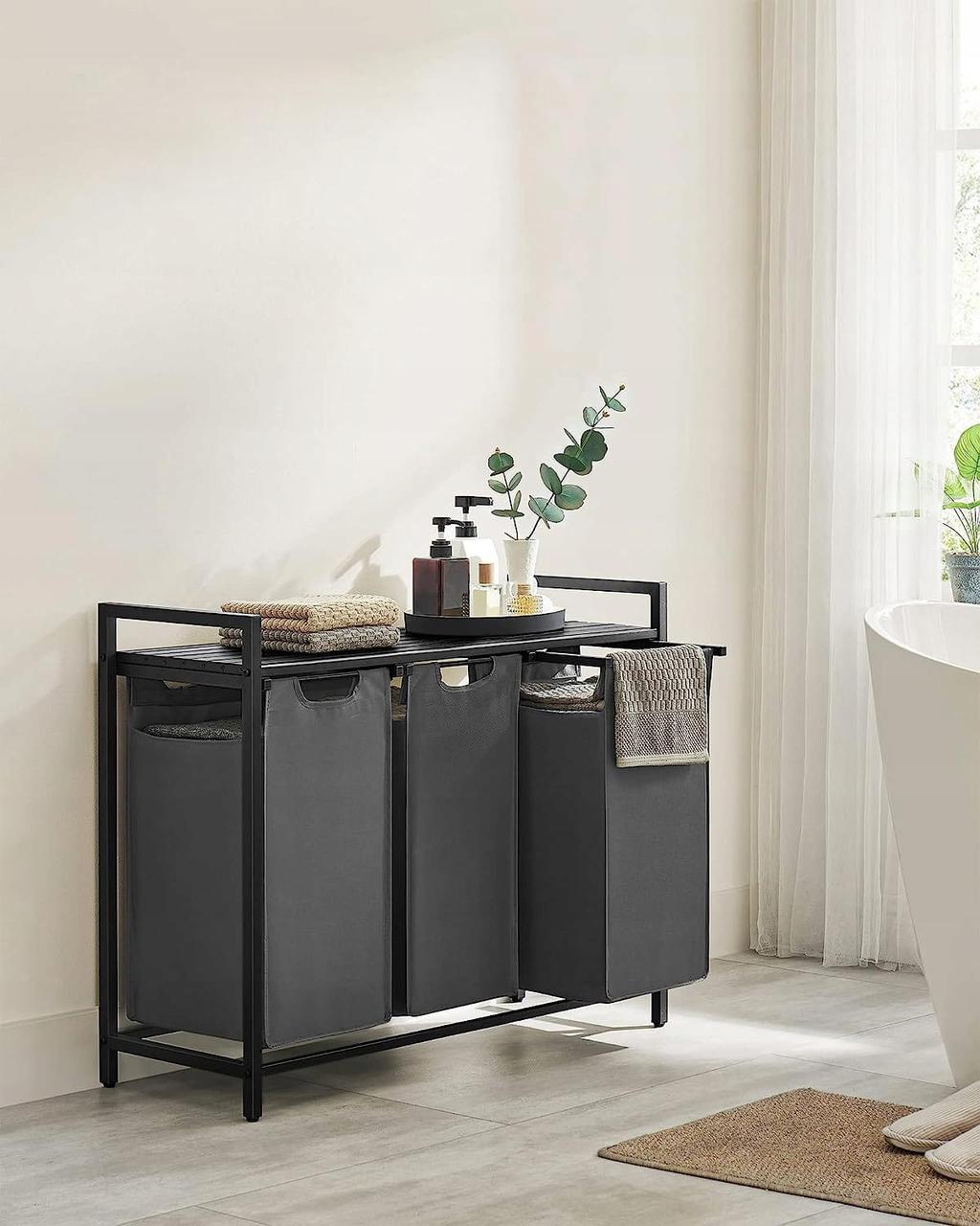 Кошик для білизни Leobert Chariot з трьома відділеннями 3 x 38л чорний