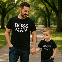Футболки парні Фемелі Лук Family Look для тата та сина з написами "Boss man. Boss mini" Чорний Push IT