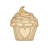 Дерев'яна заготівля брошки для розфарбовування "Кекс з любов'ю" зі шпилькою