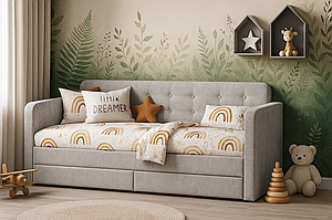 Дитяче м'яке односпальне ліжко 80х200 сіре велюр з шухлядами для хлопчика дівчинки Малібу