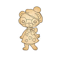 Дерев'яна заготівля для брошки Ведмежа в берете і окулярах для розфарбовування з шпилькою