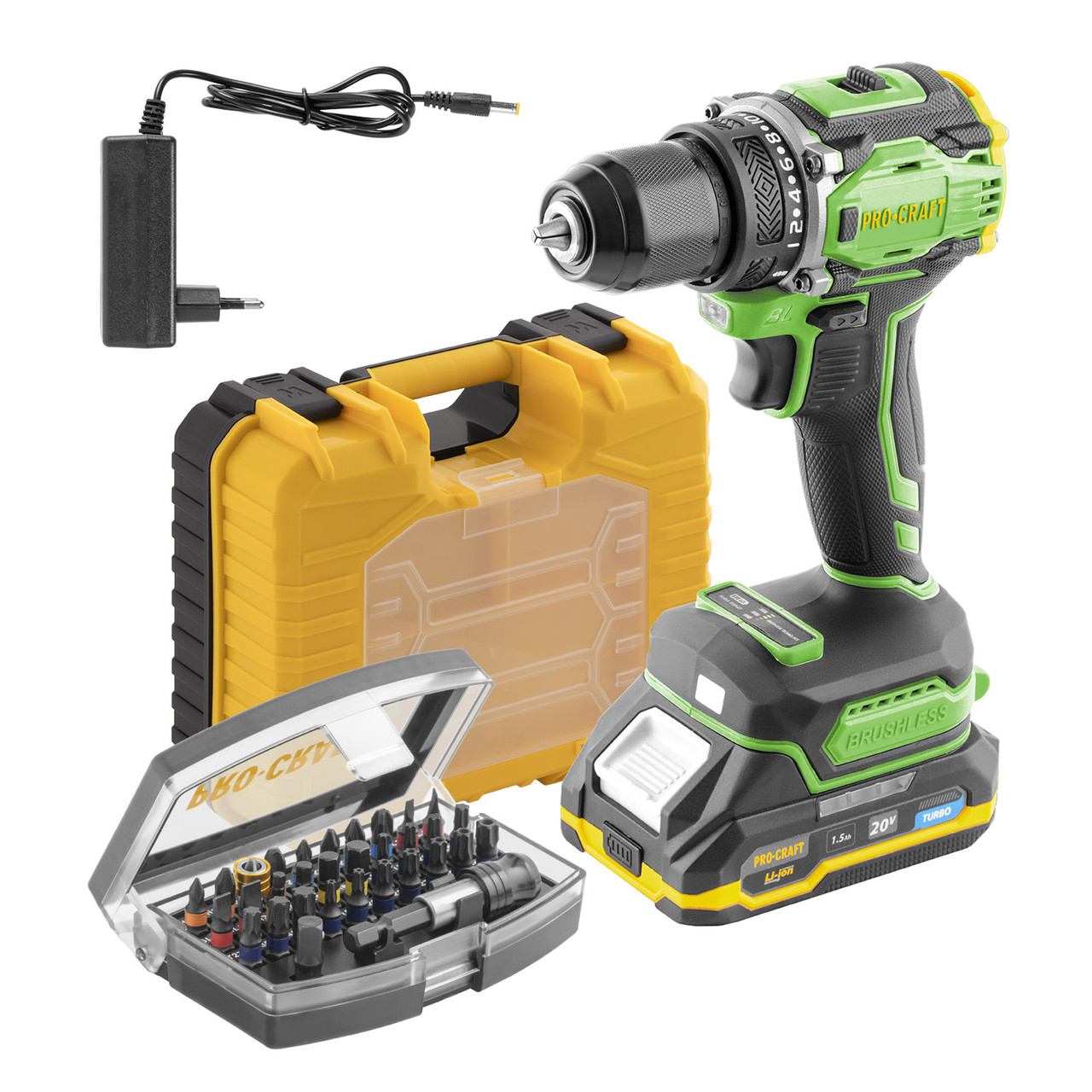 Шуруповерт акумуляторний Procraft PA18Pro (1 АКБ 1.5 А * год + ЗУ) + Набір біт Procraft BS32, фото 1