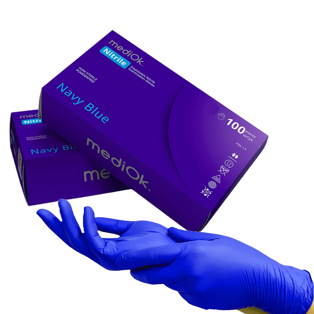 Рукавички нітрилові Mediok Navy Blue 100шт M, фото 1