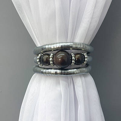 Декоративний браслет-підхват для штор та гардин, колір сріблястий з венге 82-042