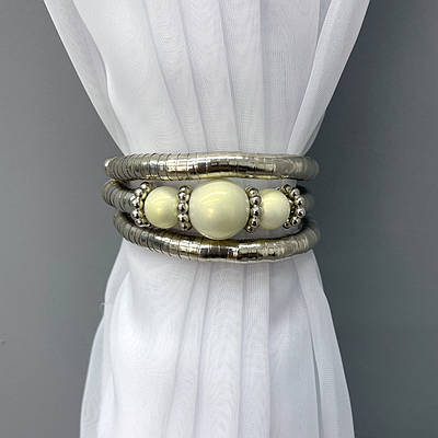 Декоративний браслет-підхват для штор та гардин, колір сріблястий з айворі 82-040