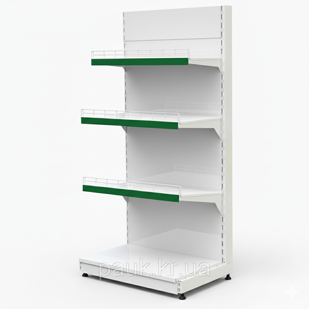 Односторонній стелаж торговий 1600х950 мм, приставний стелаж Рістел, металевий стелаж торговий, стелаж з поличками в магазин, фото 1