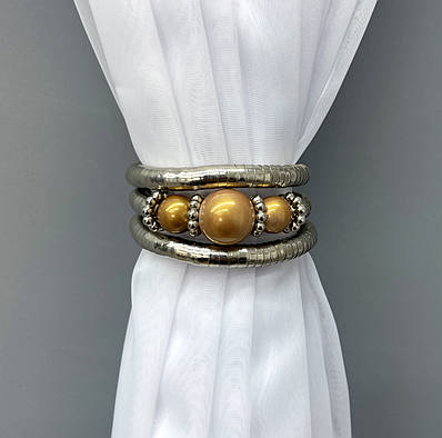 Декоративний браслет-підхват для штор та гардин, колір сріблястий з карамельним 82-041