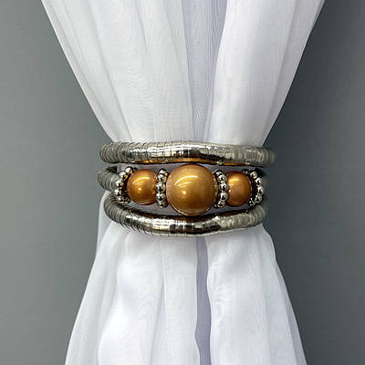 Декоративний браслет-підхват для штор та гардин, колір сріблястий з золотистим 82-043