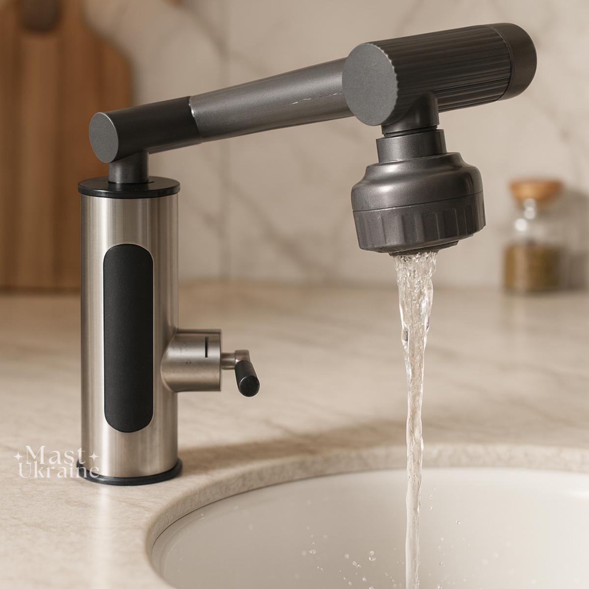 Проточний водонагрівач з миттєвим нагрівом води та LED дисплеєм, кран-бойлер з нижнім підключенням, RY-016-Silver/Black, фото 1