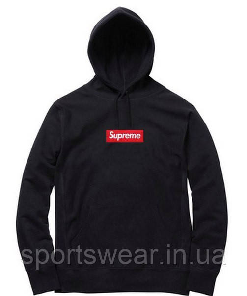 Толстовка чорна з принтом Supreme Чоловіча Кенгурушка "" В стилі Supreme ""