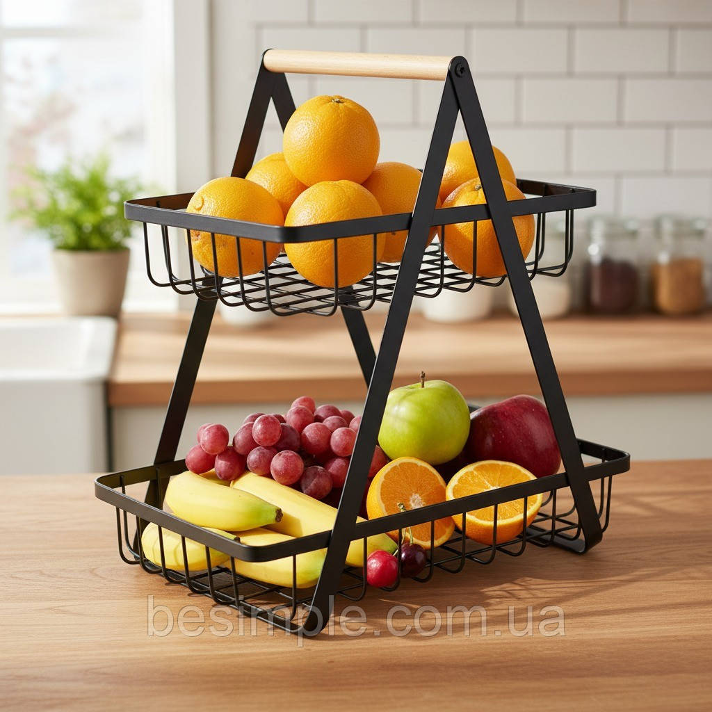 Кошик для фруктів двоярусний, 32х30х18см, Vegetable and fruit storag / Стійка для зберігання продуктів, фото 1
