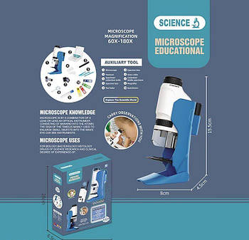 Мікроскоп дитячий (збільшення 60-180х, інструменти, зразок, скло, підсвітка, у коробці) 2228 A