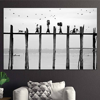 Чорно-біла картина Міст Мінімалізм Настінний декор в сучасний інтер'єр 60х40см