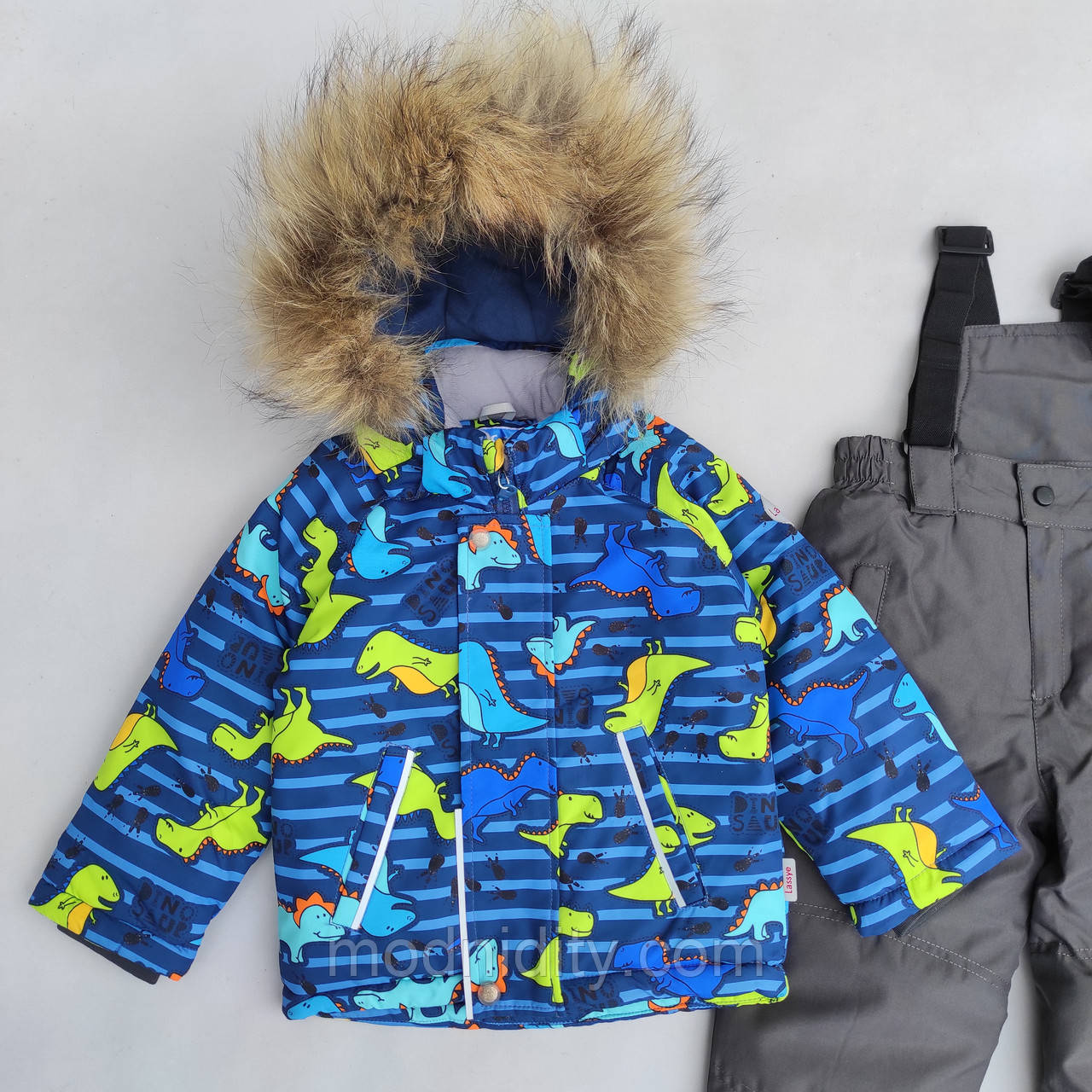 Зимовий дитячий роздільний термокомбінезон для хлопчика на 3 - 4 роки "Динозаврики" комплект куртка та штани, фото 1