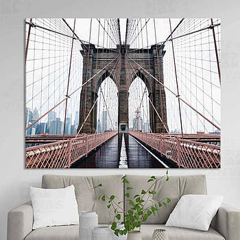 Карта Вид на Бруклінський міст Пейзаж Нью-Йорка Настінний декор для офісу або дому 60х46см