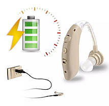 Акумуляторний завушний слуховий апарат підсилювач слуху з функцією Bluetooth бежевий, фото 4