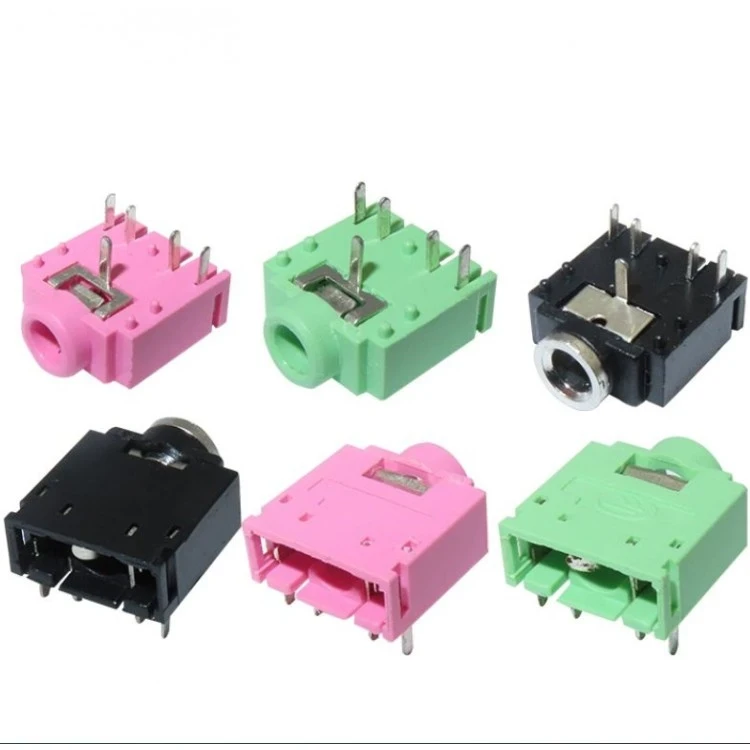 Аудіо гніздо 3F07 зелене під Jack 3.5мм 5 контактів під пайку