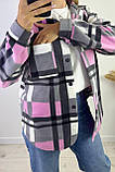 Тепла сіро-рожева жіноча сорочка в карту з турецького флісу, фото 4