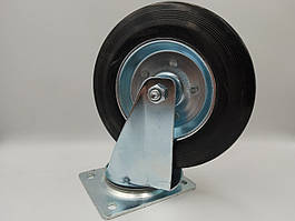 Колесо 200 мм резинове з поворотним кронштейном з майданчиком (посилений кронштейн)