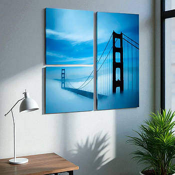 Картина модульна Міст у тумані Золоті Ворота Сан-Франциско Настінний декор для офісу, будинку 90х65 з 3 частин