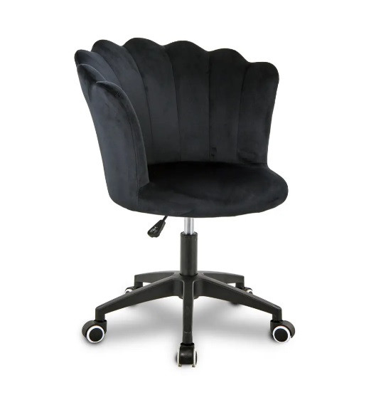 Офісне крісло стілець зі спинкою на колесах велюр JUST SIT FLOWERS колір чорний на чорній металевій ніжці, фото 1